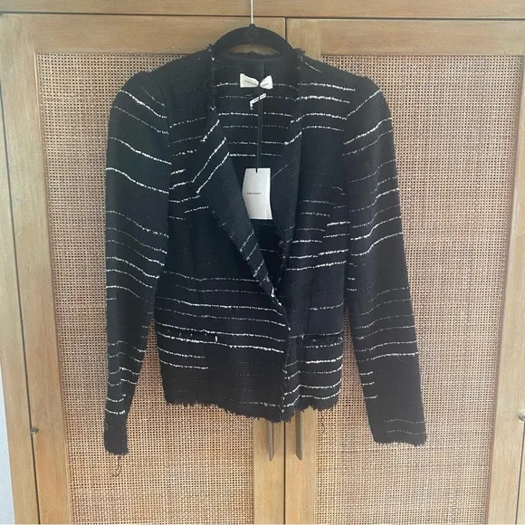NWT Isabel Marant Etoile Glenn Striped Tweed Jacket in Black & Off White